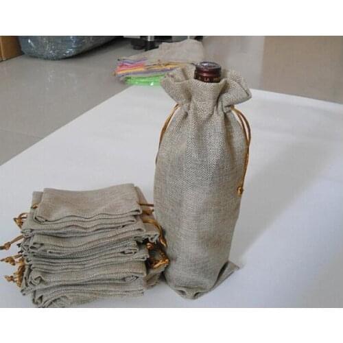 300pcs Jute Wine Bottle Bags Champagne Covers Linen Drawstring Christmas Wedding Party Gift Pouches Packaging