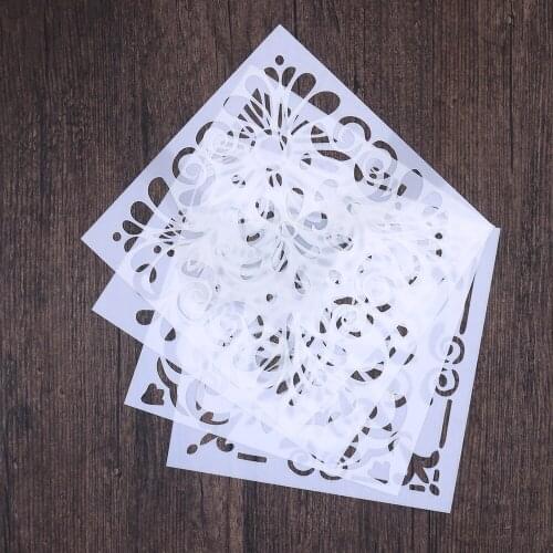 4 Sheets Stencils Set Cut Painting Stencil Floor Wall Tile Fabric Wood Stencils Drawing Templates Hallow Painting Stenci