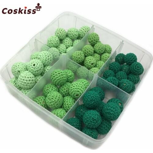 75pcs Green Series Crochet Beads Wooden Baby Bracelets And Necklace Teething Nursing Toys Accories Kit