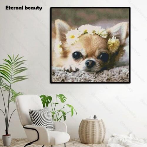 Diamond Painting Puppy Dog Cute Flower Dog Diamond Embroidery Cross Stitch Kits Pictures of Rhinestone Diamond Mosaic Handmade