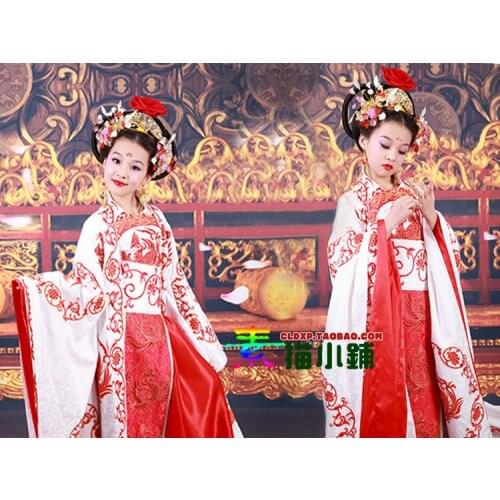White Satin Little Meiniang Costume Childrens Day TV Play Legend of Empress WuMeiNiang Same Design Tang High Waist Costume