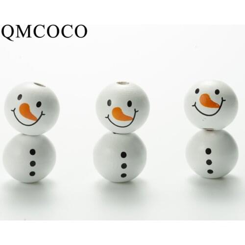 New Product DIY Christmas Snowman Printed Wooden Ronud Beads String Custom Fashion Crafts Kid Toy Jewelry Bracelet Accessories