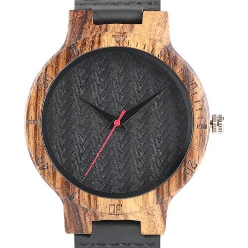Trendy Bamboo Nature Wood Quartz Mens Wrist Watch Genuine Leather Band Strap Wave Face Fashion Casual Handmade Analog Creative