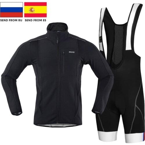 ES/RU Delivery! Cycling Jacket Set Mens Cycling Clothing MTB Road Bike Suit Ropa Ciclismo Thermal Fleece Warm Jacket 4D Padded