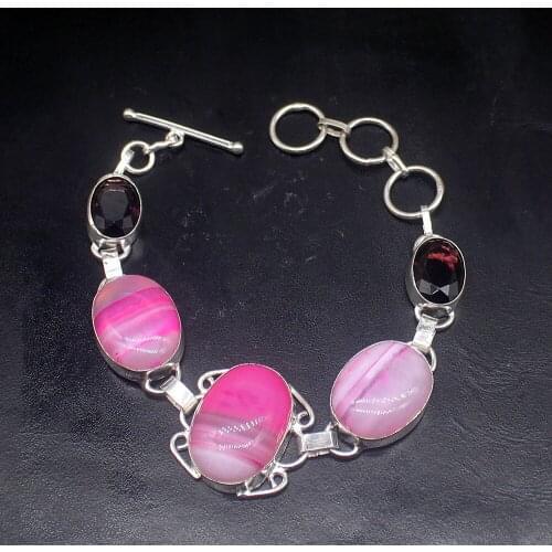 Gemstonefactory Jewelry Big Promotion Single Unique 925 Silver Botswana Agate Amethyst Lady Women Charm Bracelet 20cm 20213276