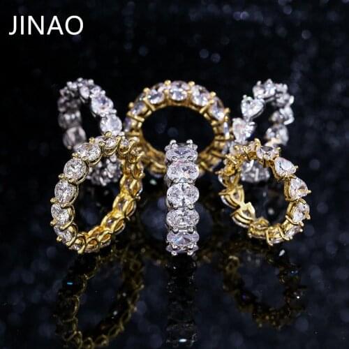 JINAO Iced Out Gold Color Full Bling 1 Row Heart Ring Luxury CZ Wedding Zircon Hollow Engagement Hip Hop Jewelry Gifts