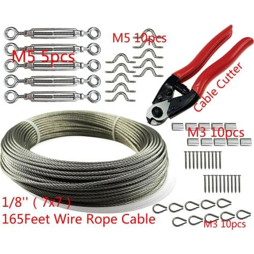 5 Pack Heavy Duty Stainless Steel Cable Railing Kits Set 1/8" 165Feet Wire Rope Cable and Cable Cutter Hardware Kit