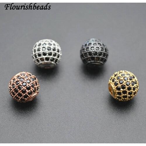 Various Color Paved Black CZ Metal Copper Round Spacer Loose Beads DIY Jewelry Findings 6mm 8mm 10mm
