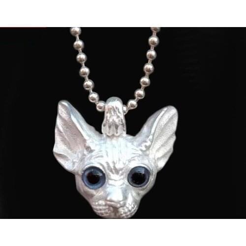 BOCAI New solid 925 silver hairless cat pendant for woman personality necklace pendant ins hip hop s925 silver man pendant