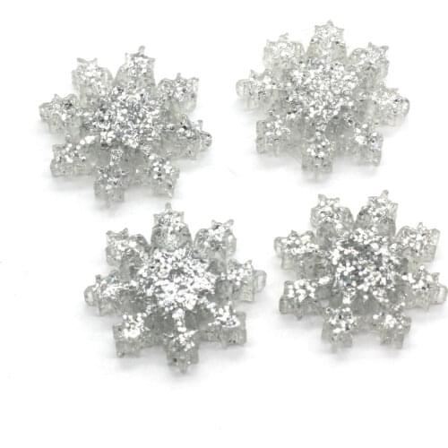 Hot Popular Silver Glitter Snowflake Ornament Resin Flatback Glitter Snowflakes Cabochons Silver Shining Snowflakes