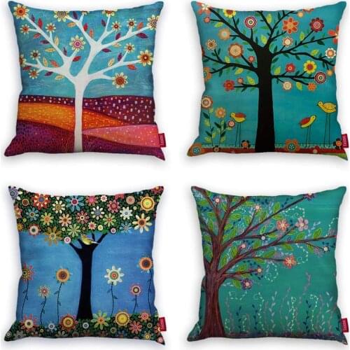 HOT SALES Throw Pillow Covers 18 X 18 Inch Set of 4 Colorful Trees Cushion Covers for Home Sofa Chair Decorative Pillowcases