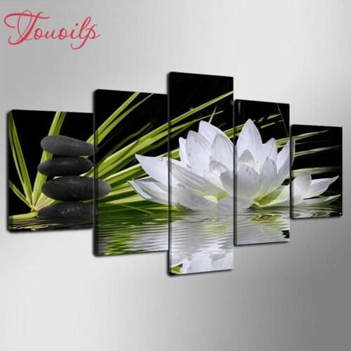 5D DIY Full Square&round 5pcs White Lotus Cobblestone Diamond Painting Combination diamond Embroidery Mosaic Home Decor painting