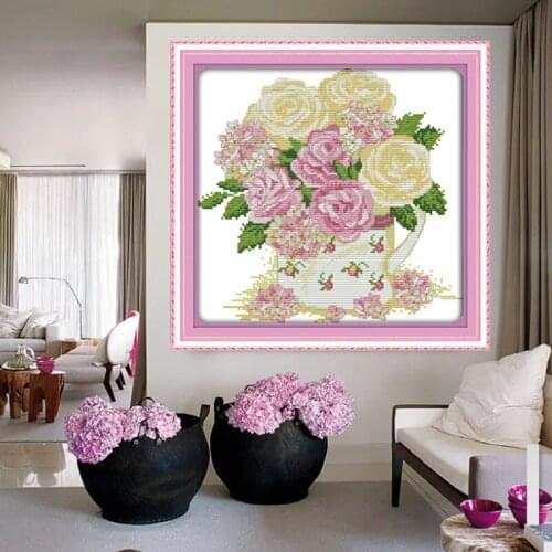 Roses Printed Canvas Cross Stitch Kit Home Decore 11CT Fabric 14CT Canvas DMC Embroidery Needlework Cross-stitch set Handmade