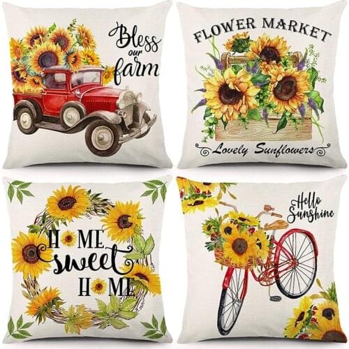 Farm Sunflower Pillow Covers 18X18 Inch Set of 4 Summer Decorative Throw Pillowcase Farmhouse Decor for Home