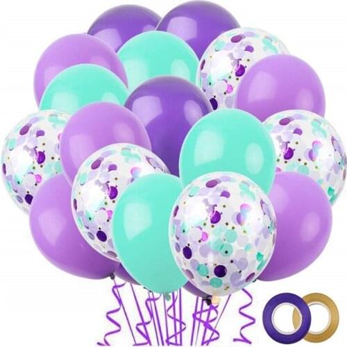 Mermaid Theme Party Decorations Globos Kit Purple Mint Pink Latex Confetti Balloons for Baby Princess Birthday Party Decoration