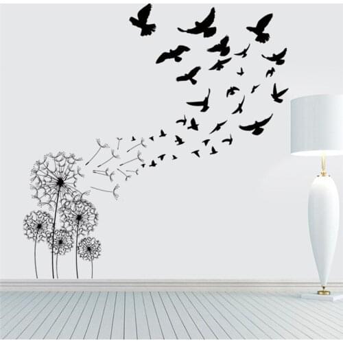 Black Dandelion Flying Birds Wall Stickers DIY Personality for Living Room Bedroom TV Background Decorative Home Decor Sticker
