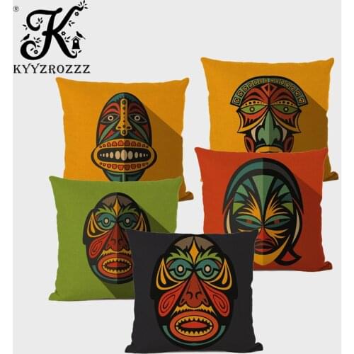 African Ethnic Tribe Totem Cushion Cover Symbol Color Mask Print Bed and Breakfast Gallery Art Deco Pillow Case Fundas De Cojin