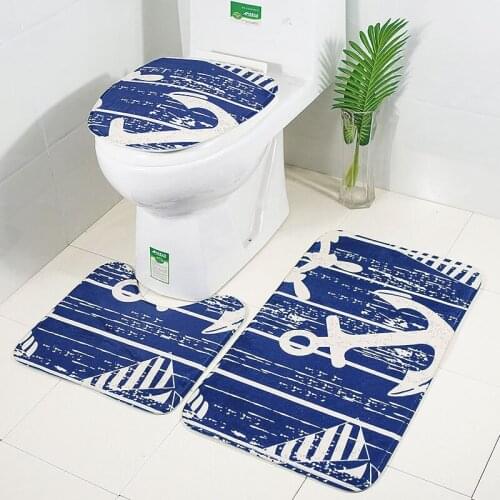 Non-Slip Flannel Bathroom Carpet Three-Piece Toilet Floor Mat Set with Retro Wood Door Printing Toilet Cover And Floor Rugs