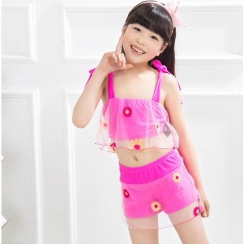 DSZL new childrens swimsuit girls swimsuit bikini mesh strap split swimsuit