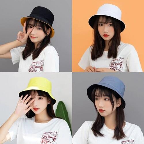 Monochrome reversible hat male and female Korean version of the tide student fisherman hat female summer street bifacial basin h