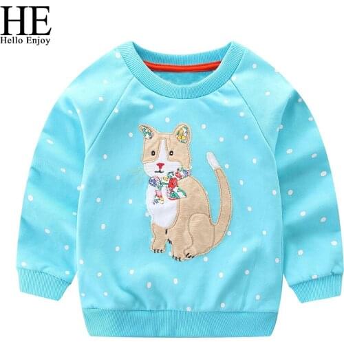 HE Hello Enjoy toddler fall shirt kids clothes for boys sky blue cartoon cat long sleeve t shirts boys tops girls tees children