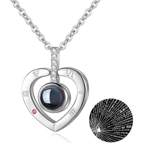 Rose Gold 100 Languages I Love You Projection Pendant Necklace for women Jewelry Love Memory Wedding Necklace Valentines Day