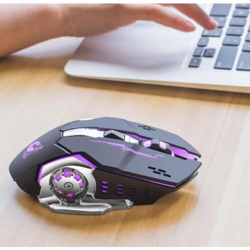 Rechargeable LED Backlit Mute Ergonomic Gaming Wireless Mouse with USB Receiver