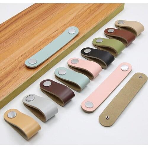 Gift Box Leather Handle Bedroom Cabinet Wardrobe Door Drawer Knob Colorful Furniture Handle Zinc Alloy Chrome Accessories