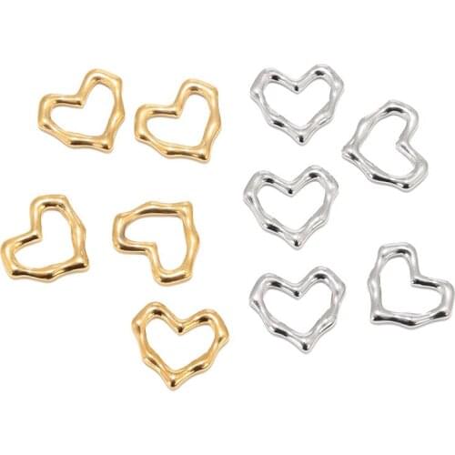 10pcs Stainless Steel Gold Plated 17*19mm Pendants Heart Charm Connectors For DIY Jewelry Necklaces Bracelets Making Findings