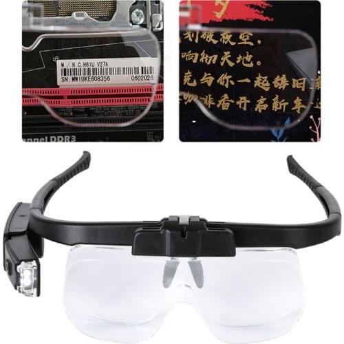 Headband Magnifier USB Rechargeable Head Mounted Magnifying Glasses with Removable Lenses 2 LED Lights for Reading Close