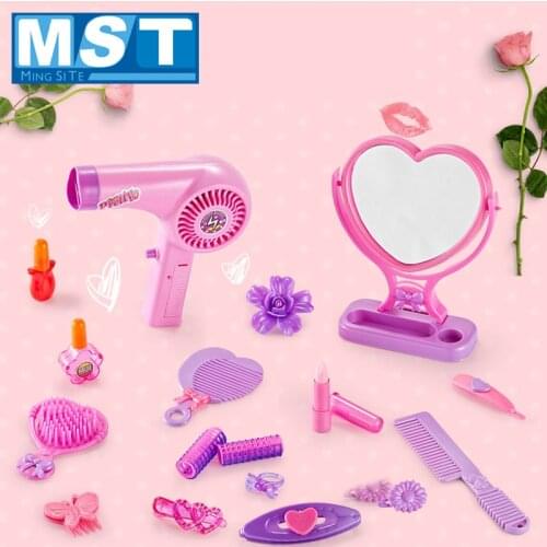 Pink Safe Non-toxic Washable Makeup Kids Dressing Cosmetics Make Up Set Hair Dryer Pretend Play Toys Princess Girls Hairdressing