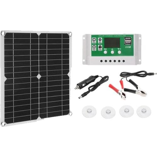 12W Solar Panel Dual USB Sun Power Solar Cells Bank Pack 100A Controller IP65 Waterproof For Outdoor Camping Hiking