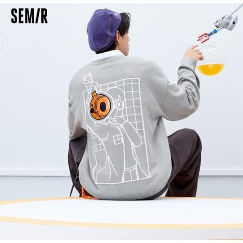 SEMIR Sweater Men Fall 2021 New Fashion Loose Man Fun Jacquard Tops Casual Warm Sweater For Man