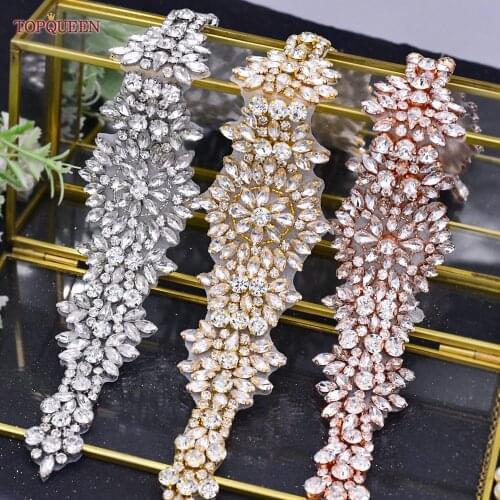 TOPQUEEN S319 Wholesale Handmade Iron On Sewing Beaded Bridal Appliques and Trims for Wedding Dress Belts Headbands