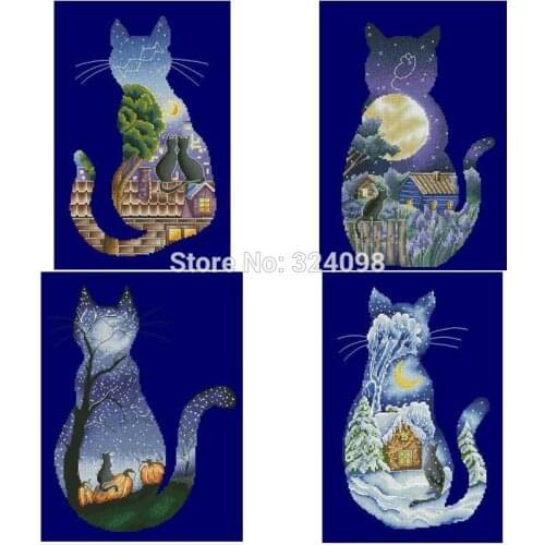 Cat in the moonlight patterns Counted Cross Stitch 11CT 14CT DIY wholesale Chinese Cross Stitch Kits Embroidery Needlework Sets