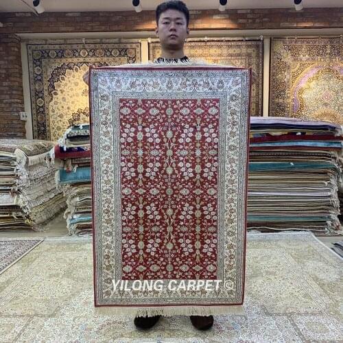 YILONG 2.5'x4' classic red persian silk carpet vantage handmade persian silk rug (HF147B)