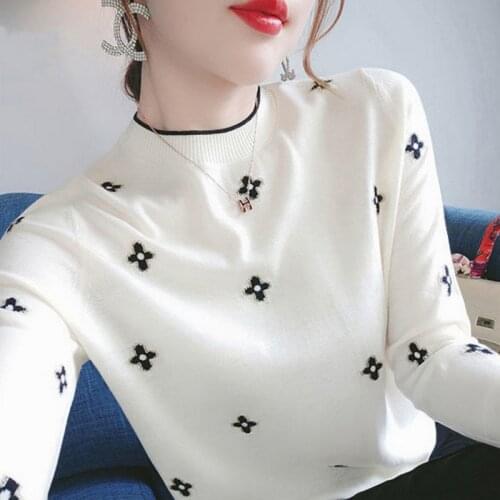 Women Sweater Exquisite Embroidery Knitwear 2021 Autumn and Winter Female New Slim Large Size Bottom Shirt Korean Knit 3XL 4XL