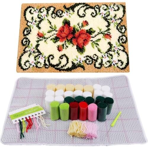1pc DIY Cushion Carpet Flower Latch Hook Rug Kit Needlework Crocheting Embroidery Decorative Flower Carpet Crocheting Kit