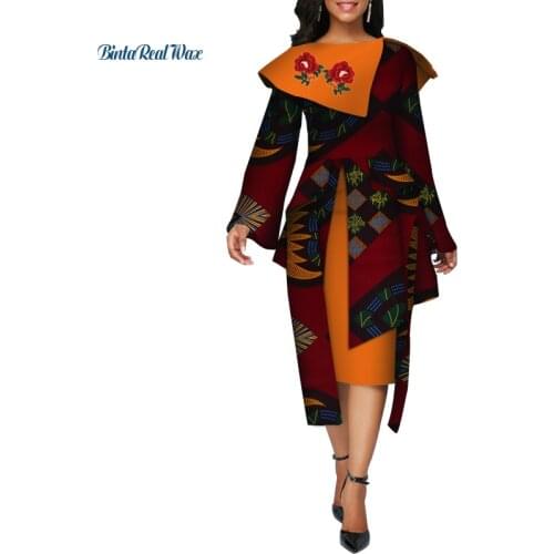 1pcs Stock size Women 2019 Bazin Riche Ankara Print Applique Evening Dresses Dashiki African Clothing Dresses WY3910