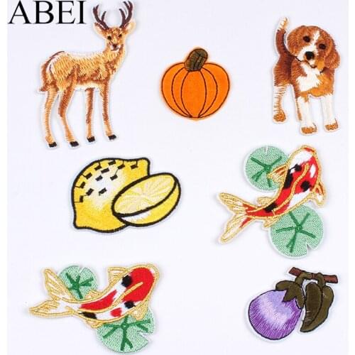 10pcs/lot Embroidered Iron On Fish Vegetable Dog Fawn Lemon Stickers Sewing Garments Appliques DIY Clothes Patch Jeans Patches