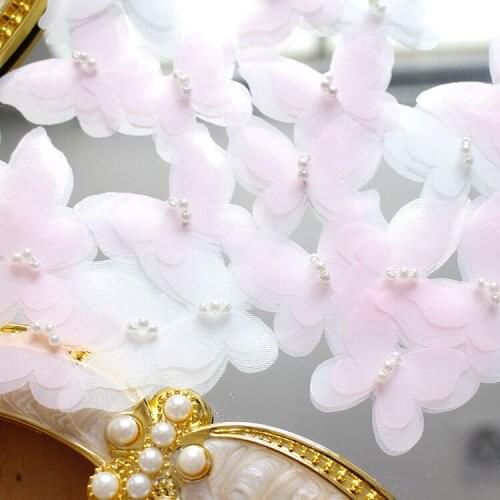 20 Pieces / Pack Hand-sewn Three-dimensional Flower Pearl Butterfly Headdress Handmade Diy Material Clothing Accessories