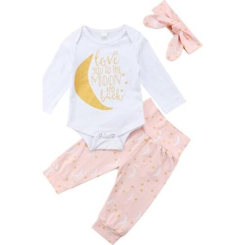 3Pcs Newborn Baby Boys Girls Pink Cotton Clothes Set Long Sleeve Tops Romper Pants Home Outfits Set Clothes 0-24M