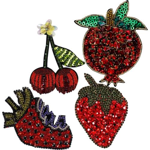 3D Rhinestone Cherry Bead Crystal Sequin Patch for Clothing Sewing on Applique Accessories Beading Strawberry Patch 2pc TH1799