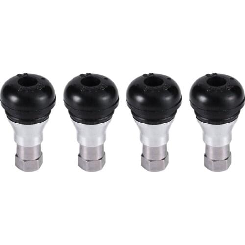 4PCS Black Car Motorcycle Chrome Alloy Tubeless Rubber Wheel Tire Valve Stems Complete TR412ac Chrome Caps