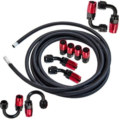 6-AN 5M length 16Ft Stainless Steel Braided Oil Fuel Line Fitting Hose End Kit