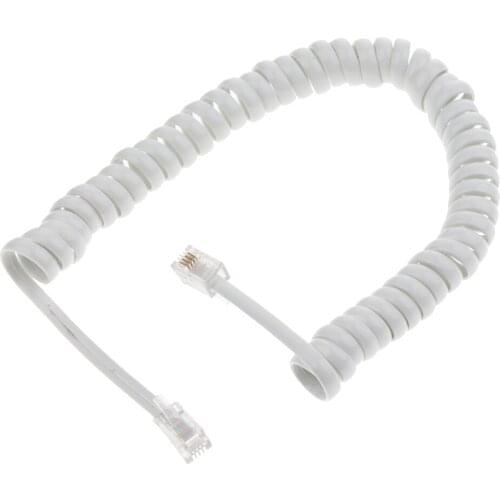 White Coiled Telephone Phone Handset Cable Cord with Standard RJ-22 4P4C Plug