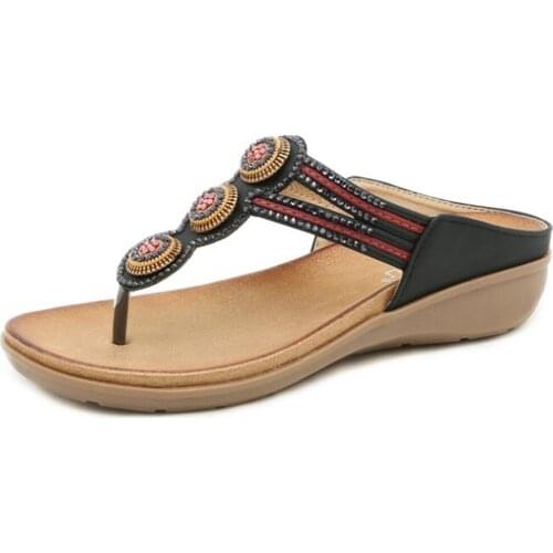 Bohemia Beaded Comfortable Slippers For Women Summer Fashion Casual Non-Slip Flip Flops Breathable Ladies Beach Shoes qq904