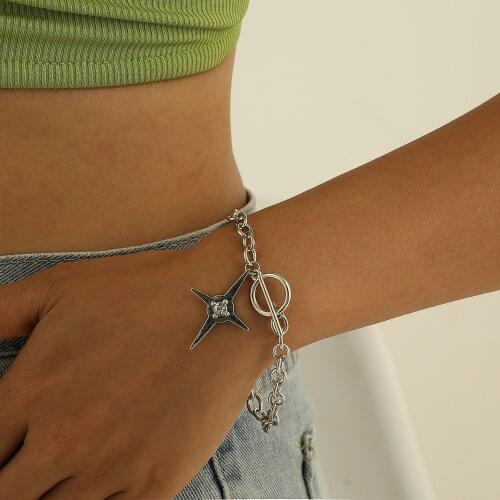 Alloy Star Inlay Rhinestone Bracelet for Women Silver Color 2021 Fashion Jewelry Bracelets Female Hand Chain Simple New
