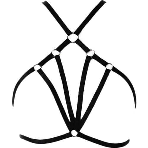 Black Open Chest Body Harness Belt Crop Top Cage Bra Pastel Goth Sexy Lingerie Women Body Cage Festival Rave Bondage Harness Bra