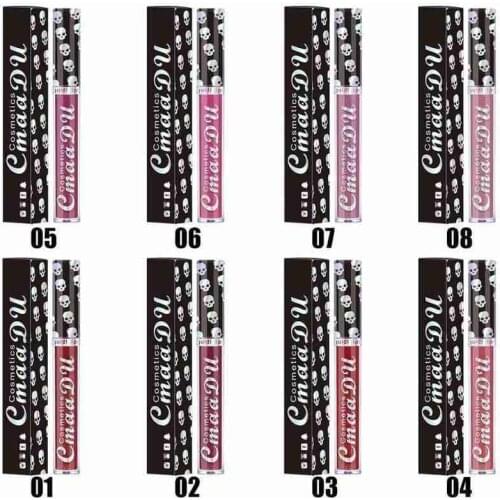 CmaaDu Skull Lip Gloss Shiny Lipstick Pearlescent Metallic Lipstick Waterproof Durable Non-stick Cup Cosmetic